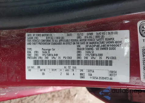 2014 Ford Fiesta Se from USA, damaged, VIN 3FADP4EJ4EM166067